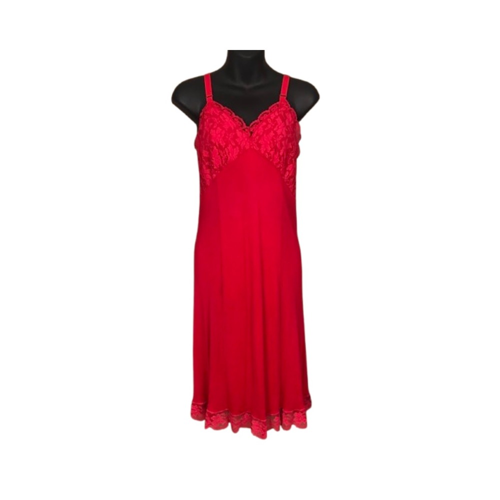 VTG Dixie Belle Red Lace Lingerie Slip Sleeveless Nightgown Intimate Size 36